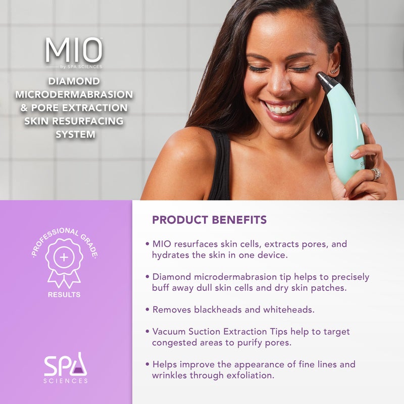 Spa Sciences MIO Diamond Microdermabrasion Blackhead Remover, Pore Suction Toolâ€“Rechargeable-Dermatologist Recommended Skin Resurfacing System for Anti-Aging-Exfoliator for Acne Scars/Wrinkles (Mint) - Image 3